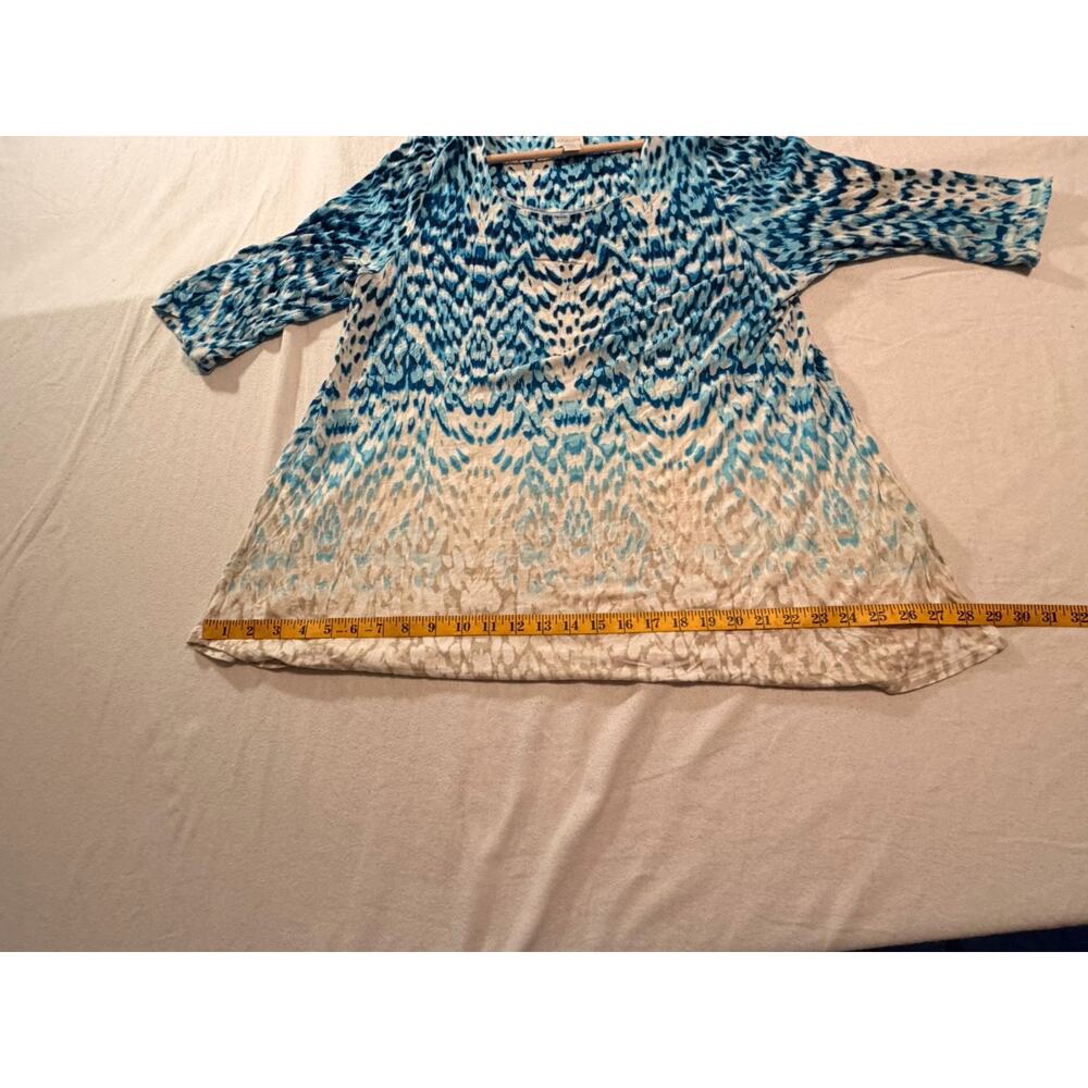 Chico's Blue Beige Geometric Tunic Blouse Rayon 3/4 Sleeve Round Neck Size 3 - Picture 5 of 10